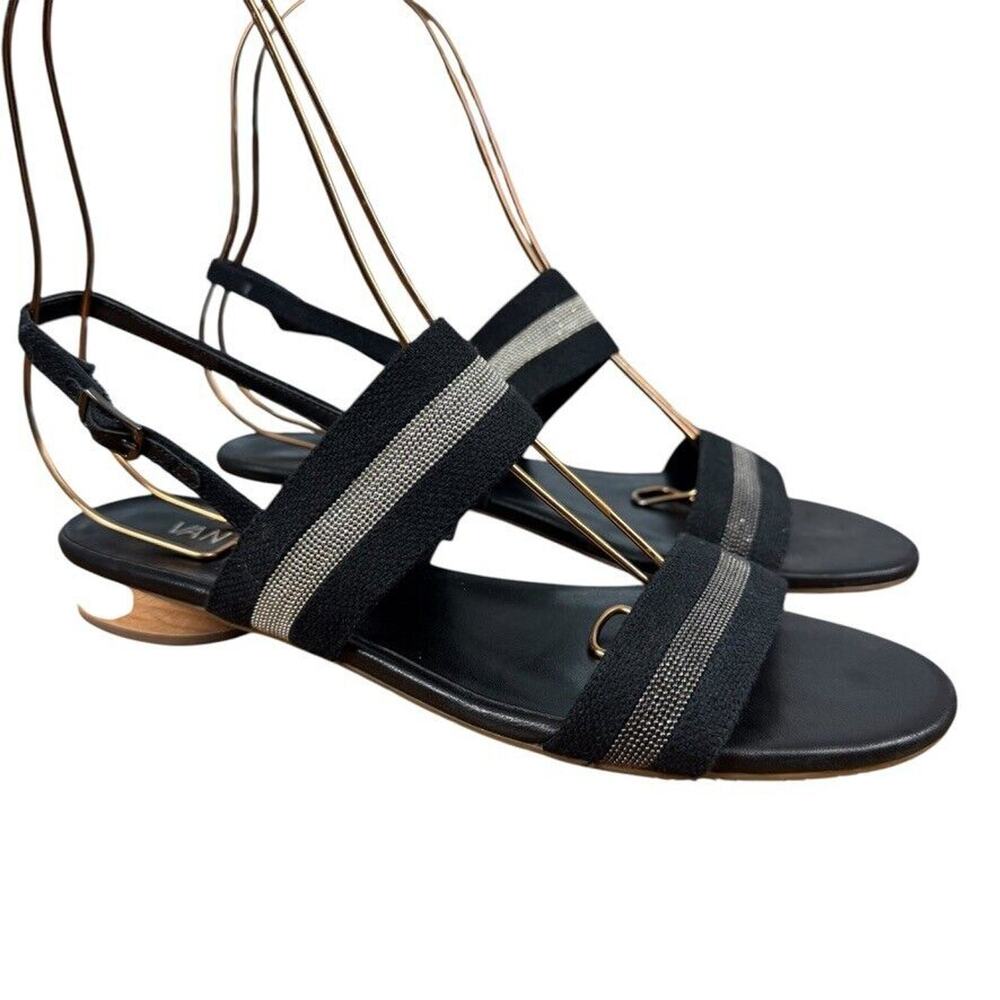 Vaneli Van Eli Womens Black Silver Slingback Sandals Low Heel Shoes Strappy sz 7
